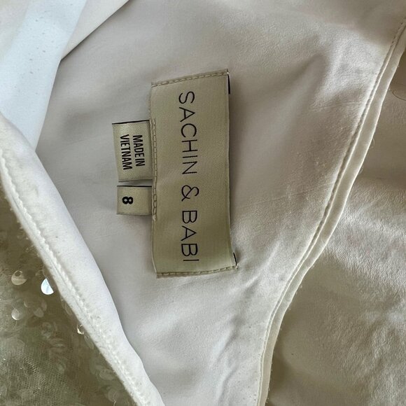 Sachin & Babi Sequin Dova Puffed One-Shoulder Bow Wrap Mini Dress size 8 - Picture 4 of 15